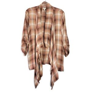 Maurices Plaid Duster Cardigan Women's Size 2X Waterfall Fringe Lightweight Boho